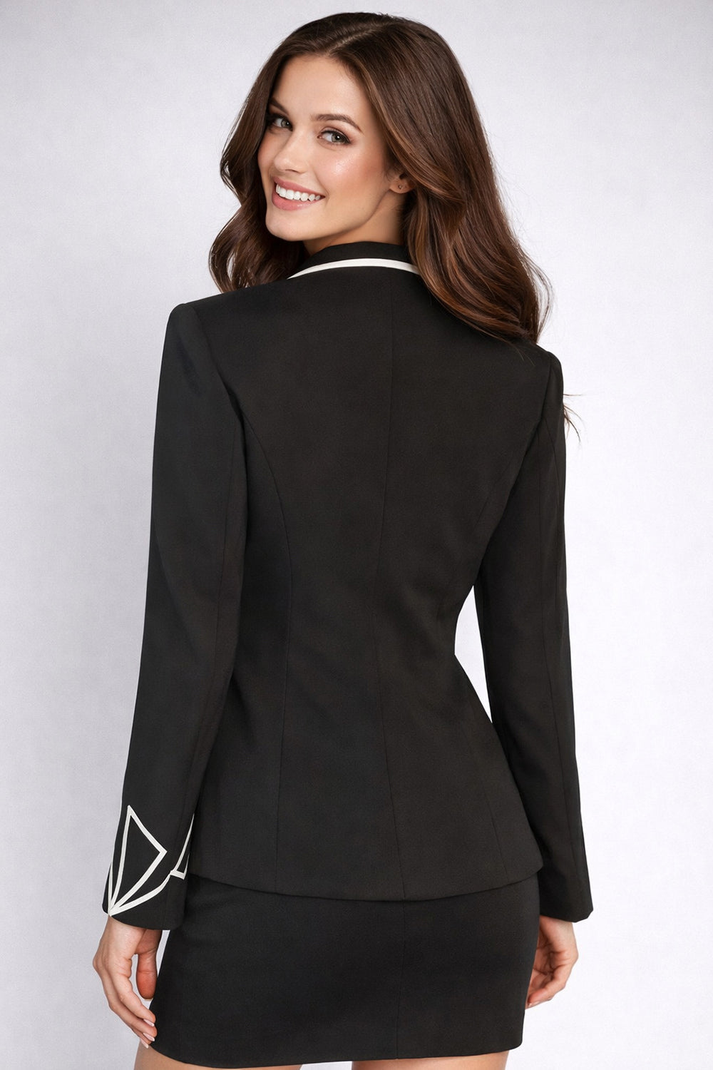 Black Blazer with Black and White Triangular Cutout Detailing