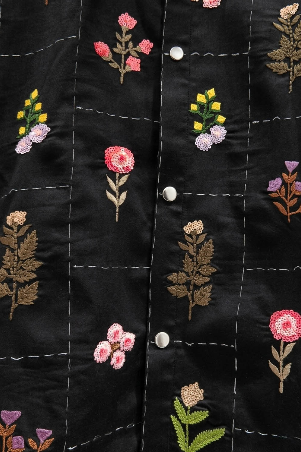 Black Floral Embroidered Shirt