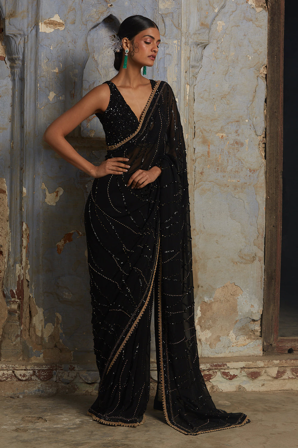 Black Gold Georgette Saree
