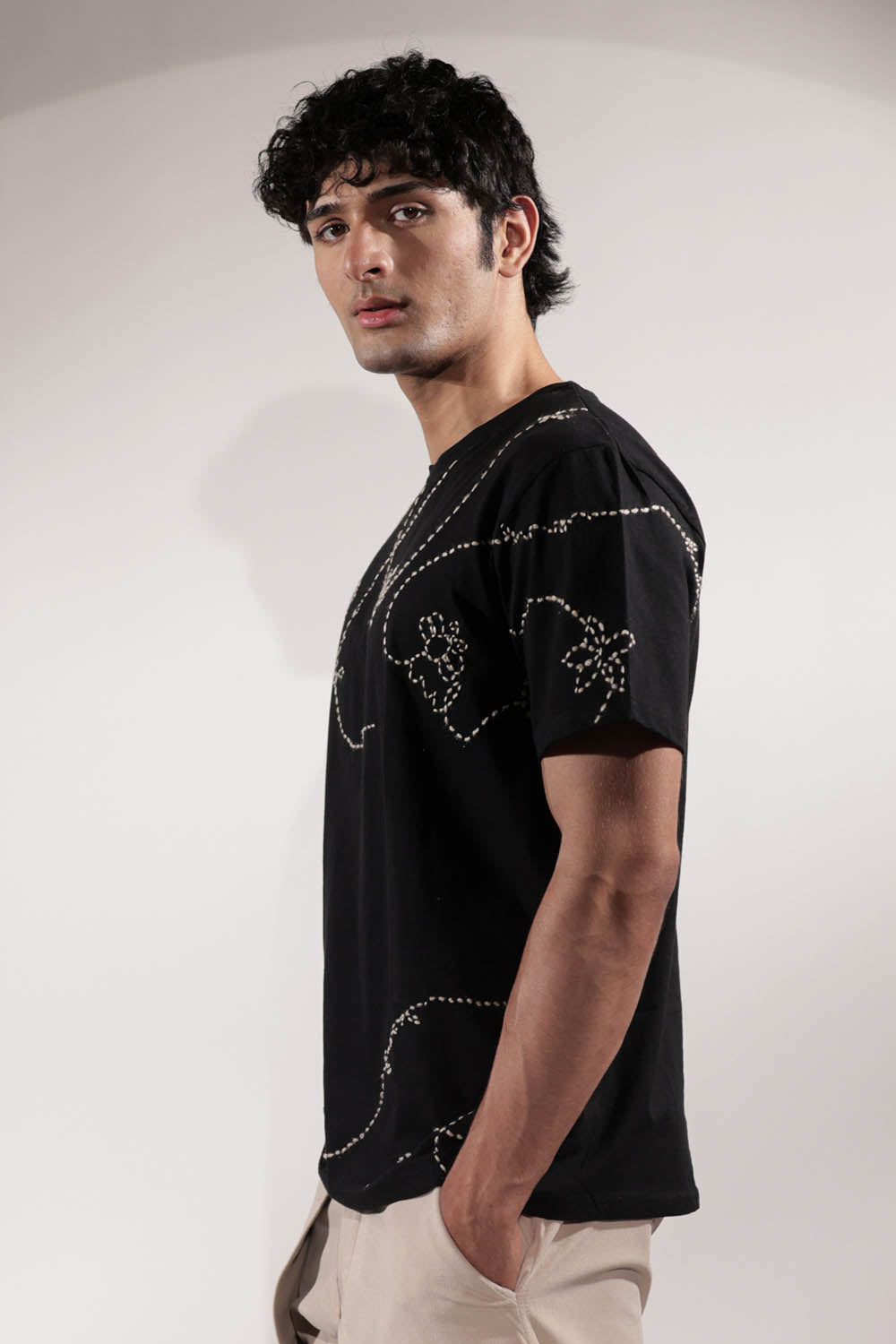 Black Kantha Embroidered T-shirt