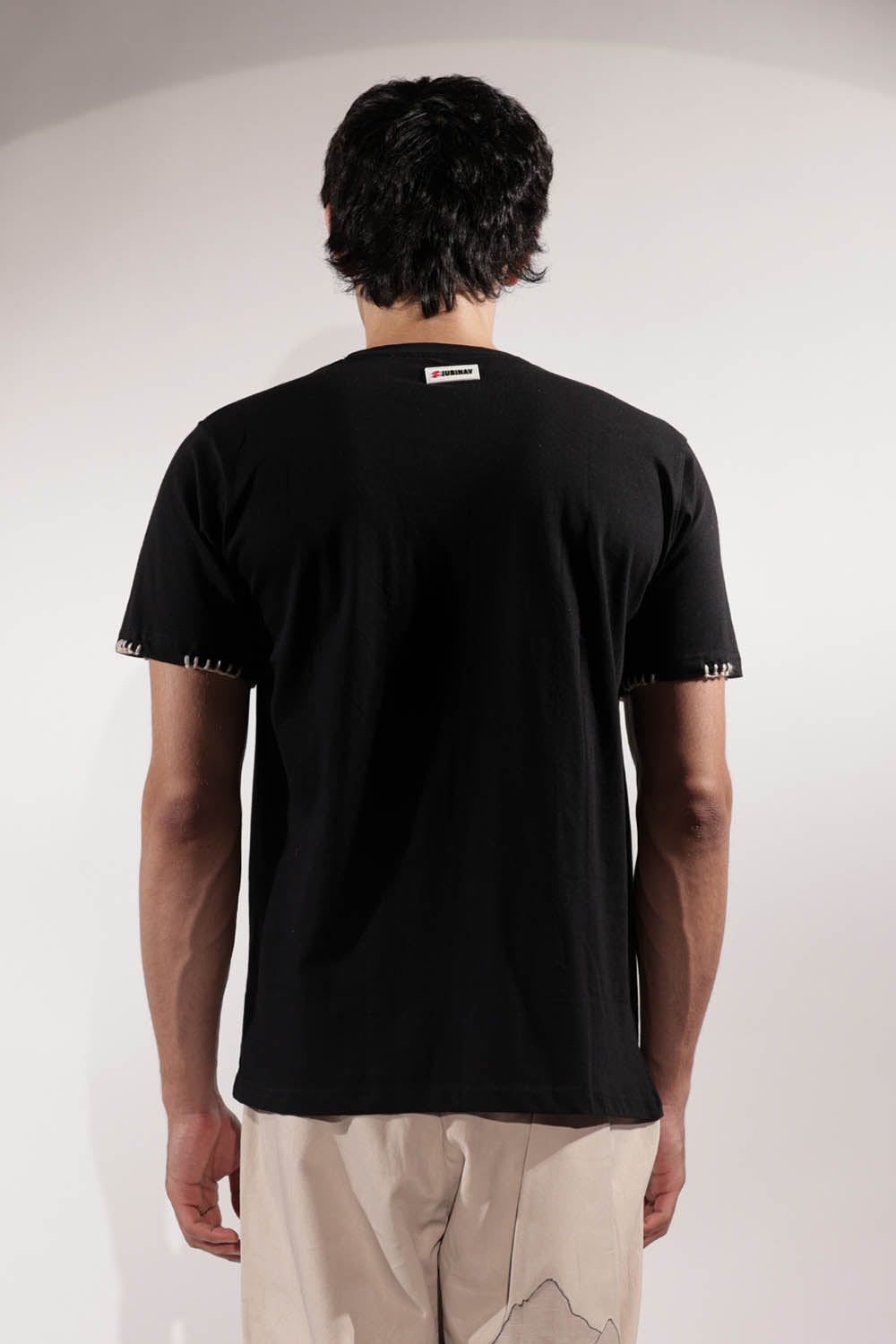 Black Kantha T-shirt with 3D Butterflies
