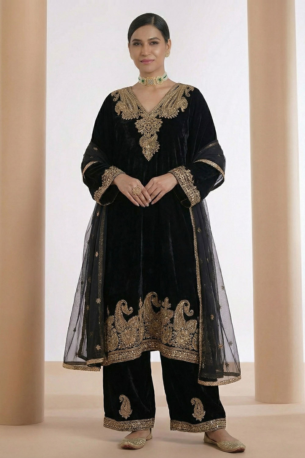 Black Kurta Set with Organza Dupatta