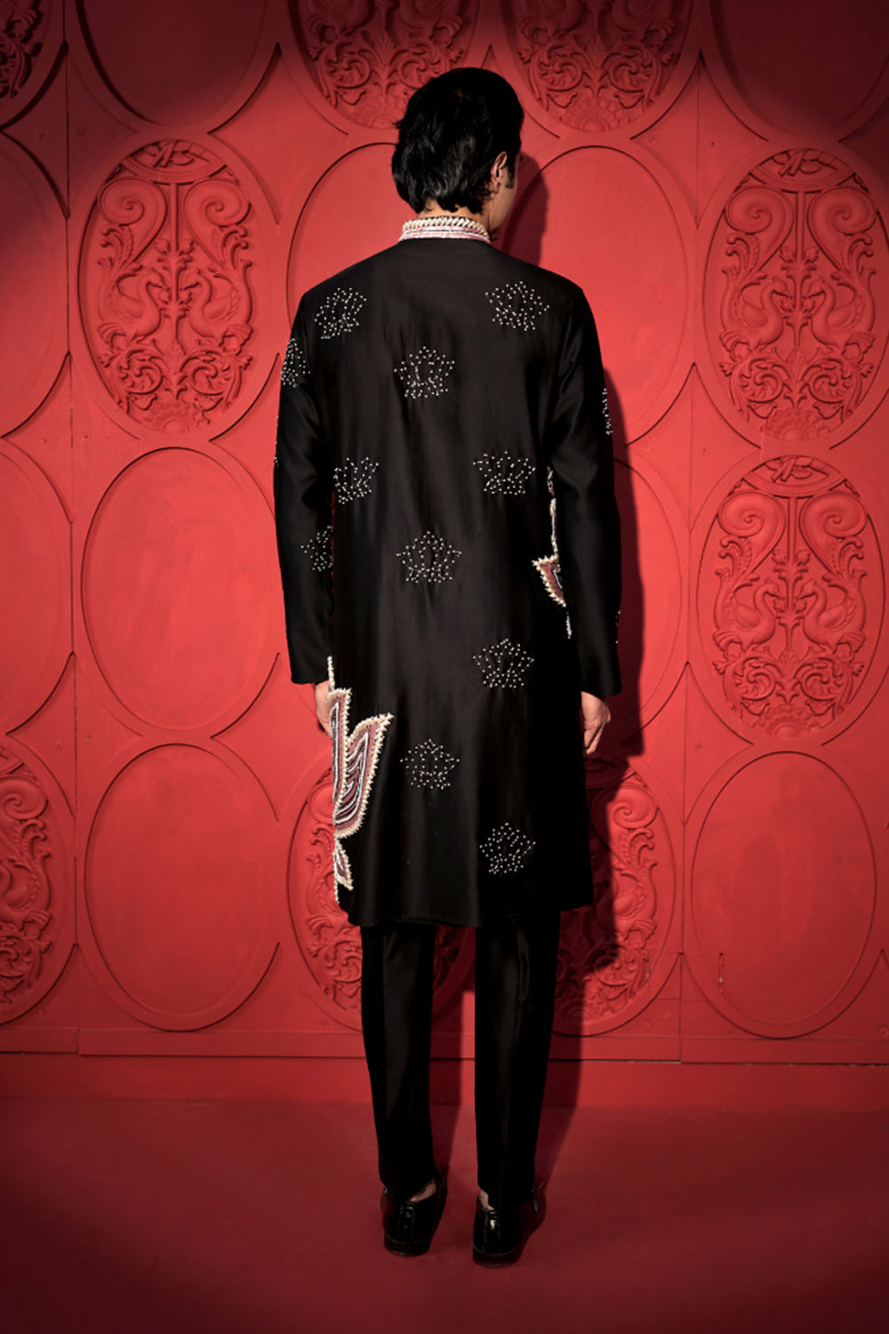 Black Lotus Embroidered Kurta Set