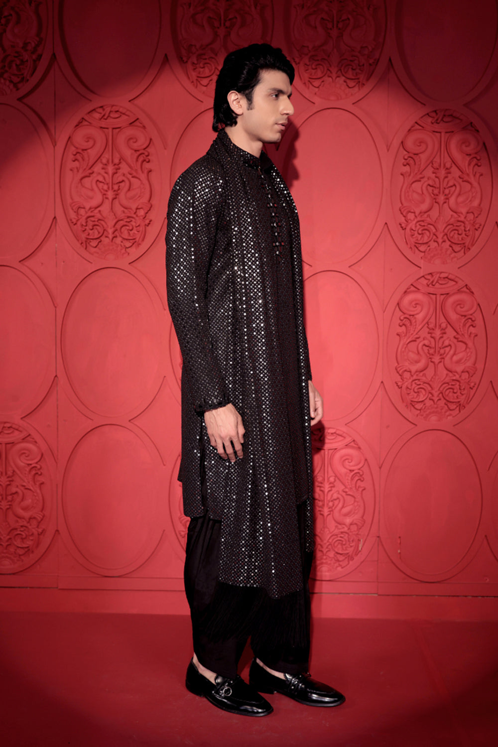 Black Sequin and Mirror Work Kurta Set