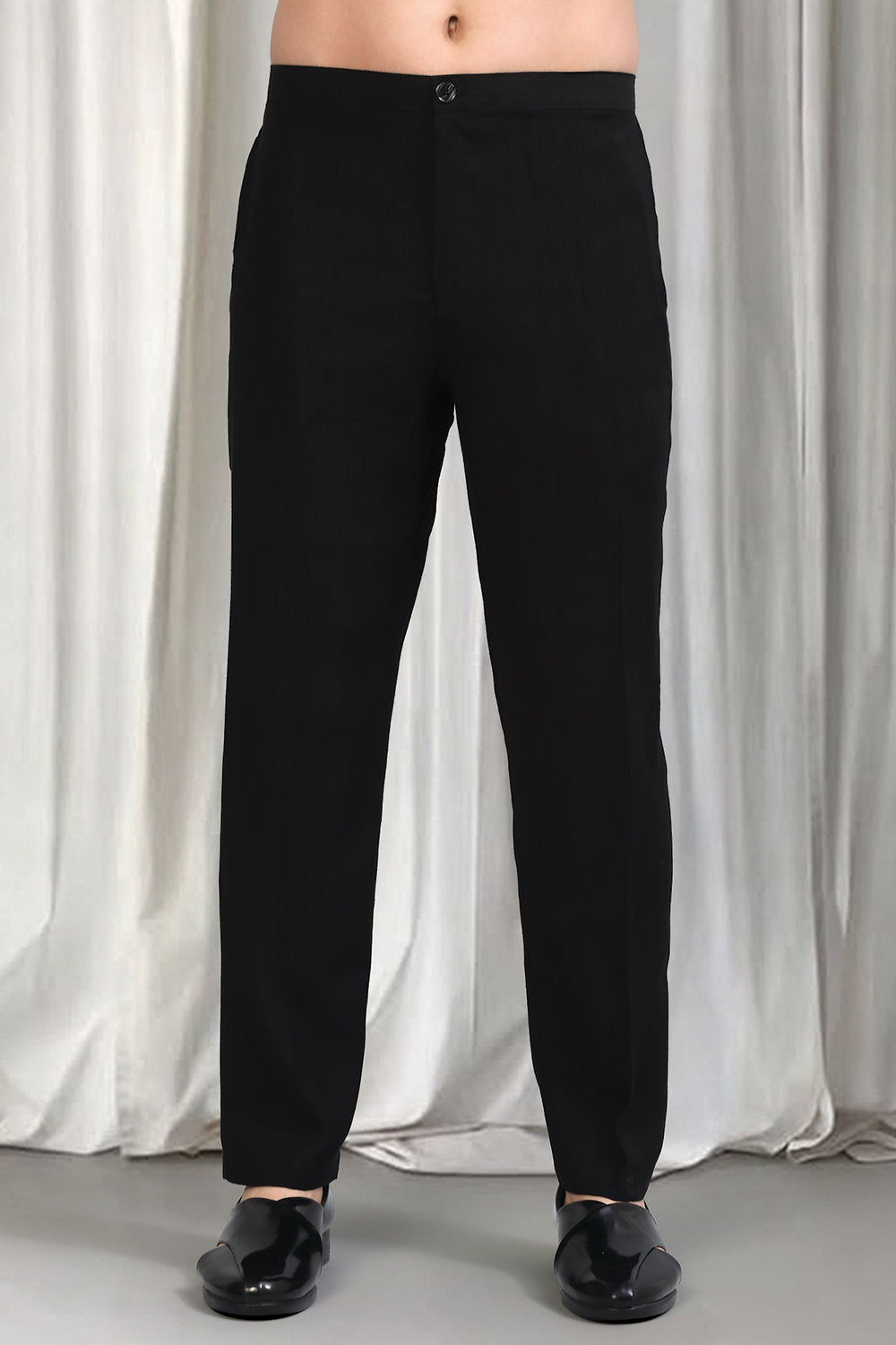 Black Silver Stripe Embroidered Kurta Set With Back Elastic Pants