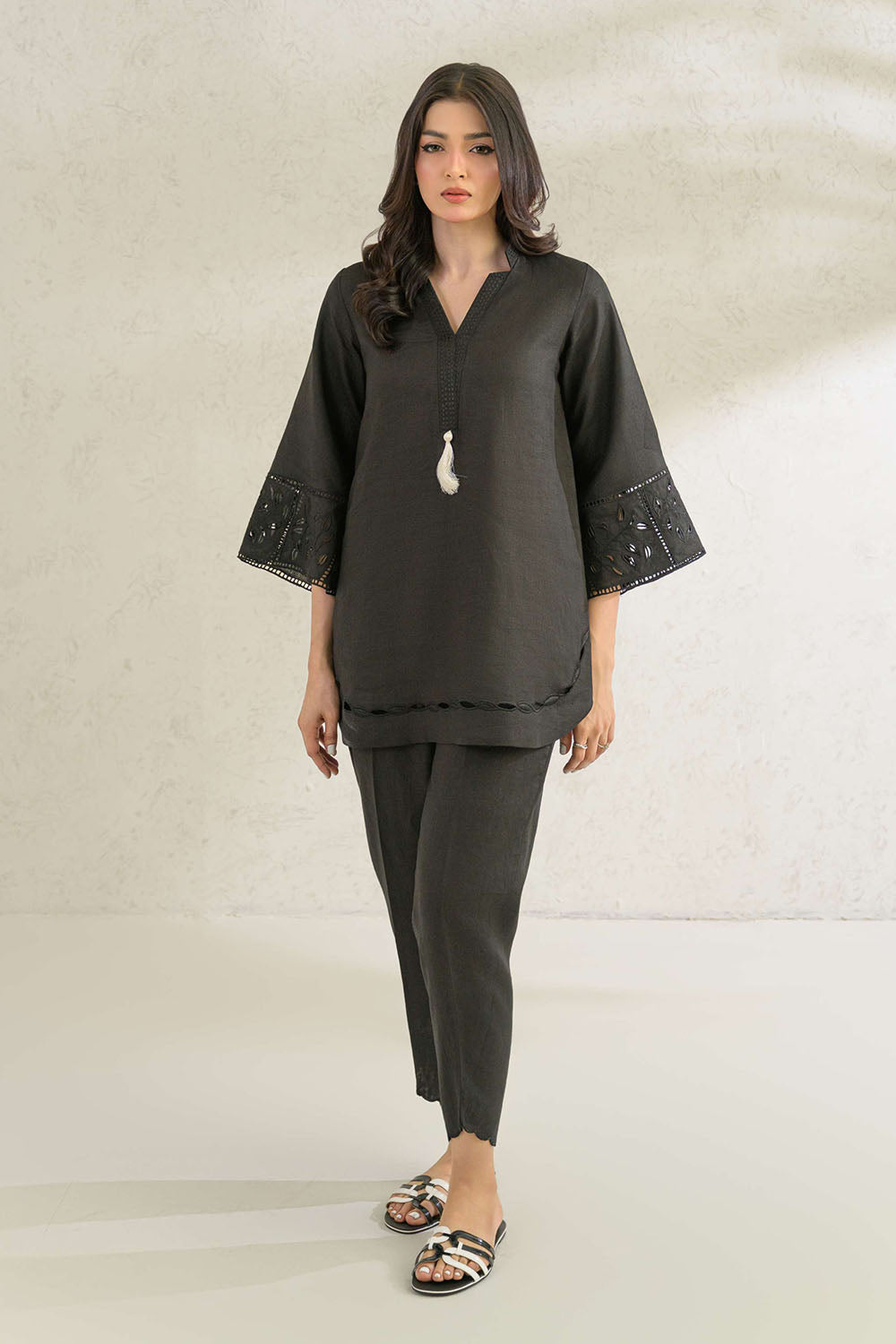 Black Solid Embellished Co-Ord Sets