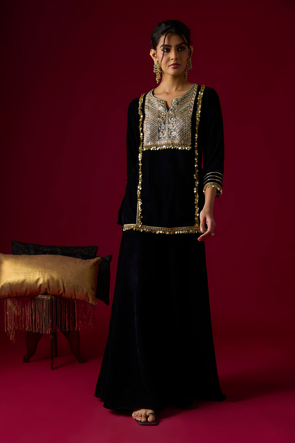 Black Velvet Gharara Set