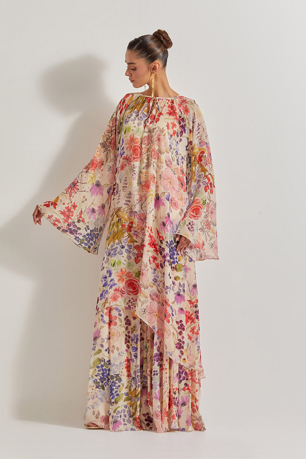 Blooming Burst Georgette Tunic With Sharara Pants