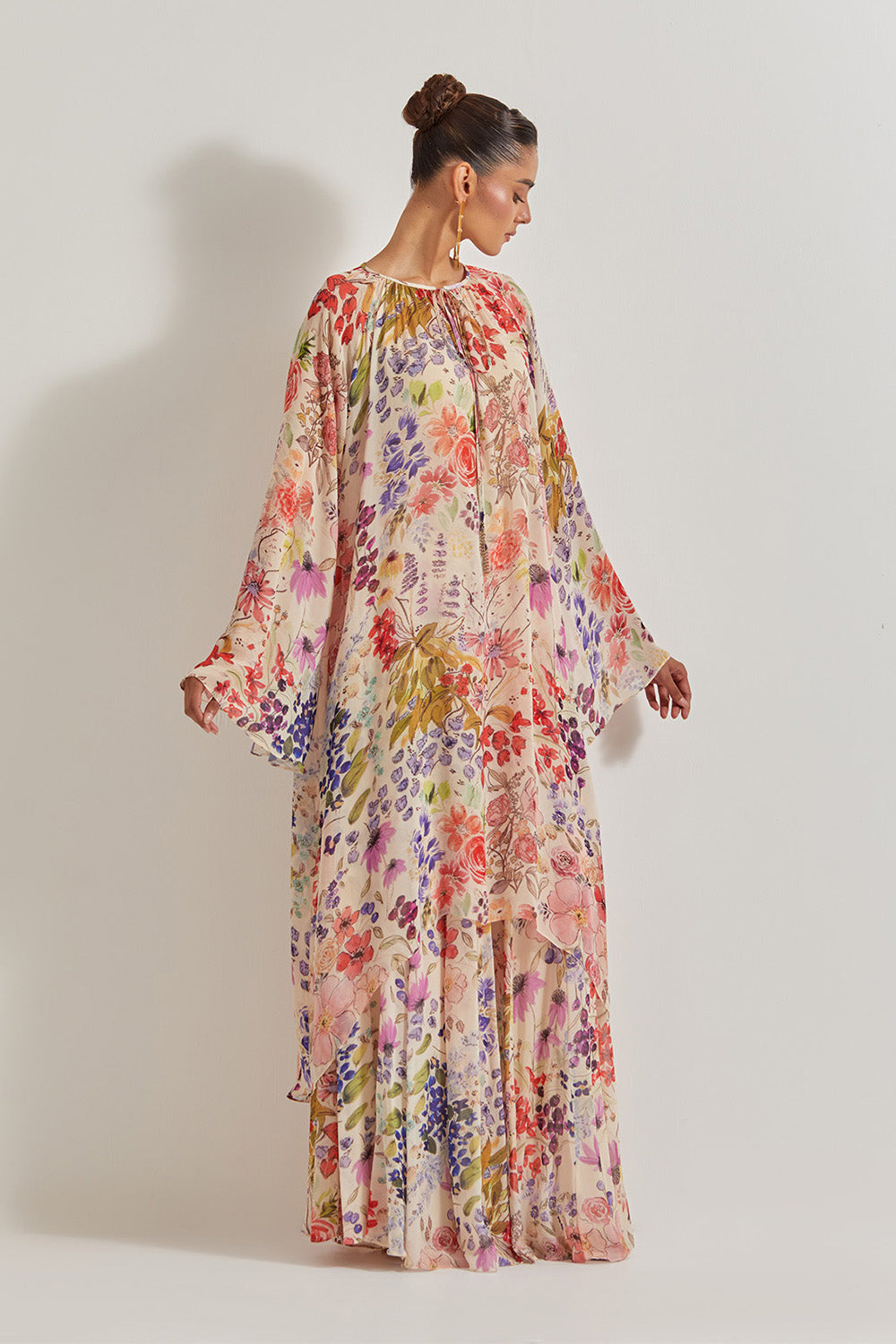 Blooming Burst Georgette Tunic With Sharara Pants