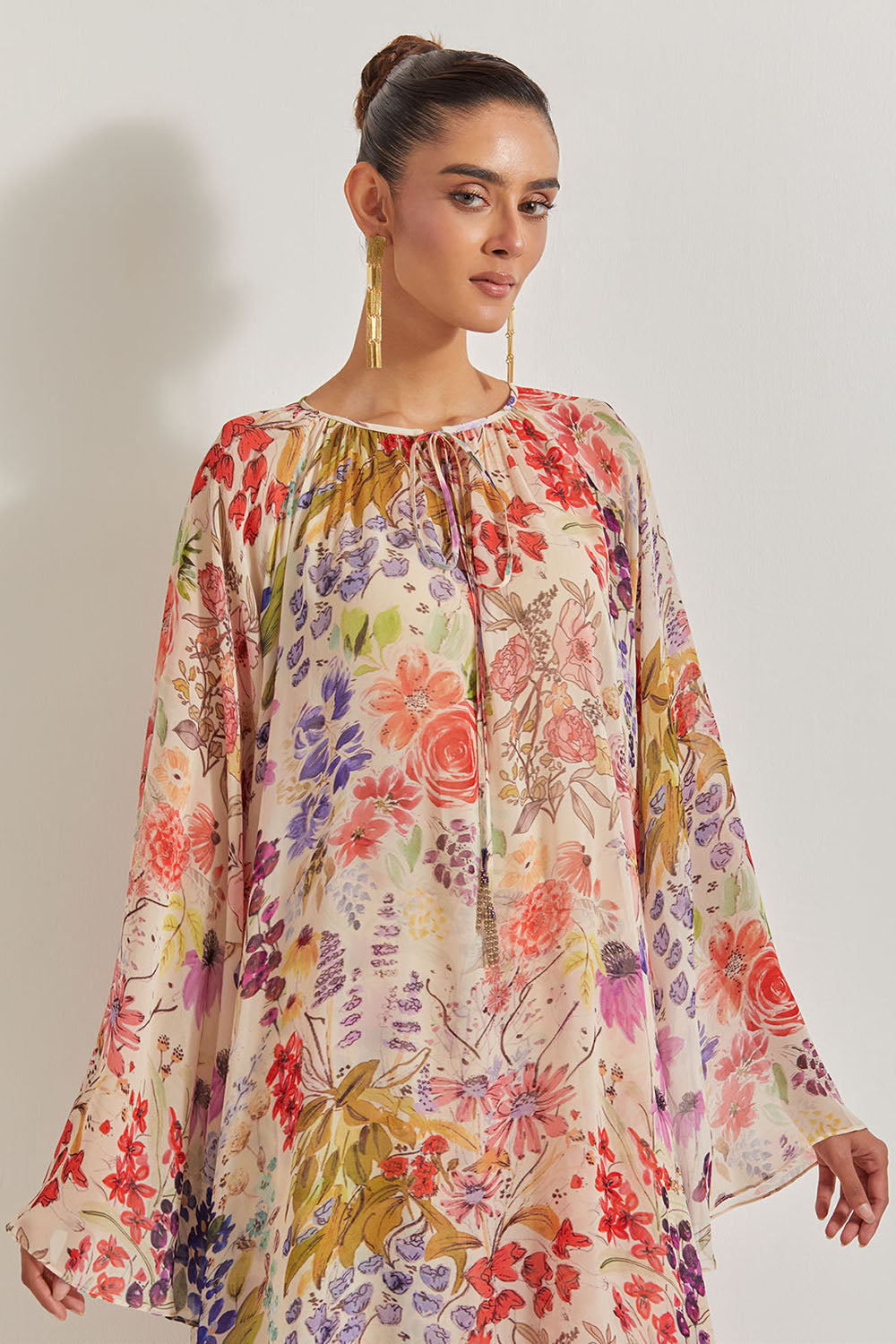 Blooming Burst Georgette Tunic With Sharara Pants