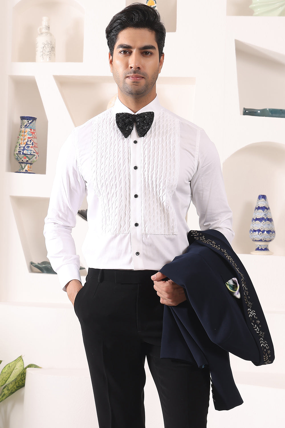 Blue Doublebreast Tuxedo with embroidered collar