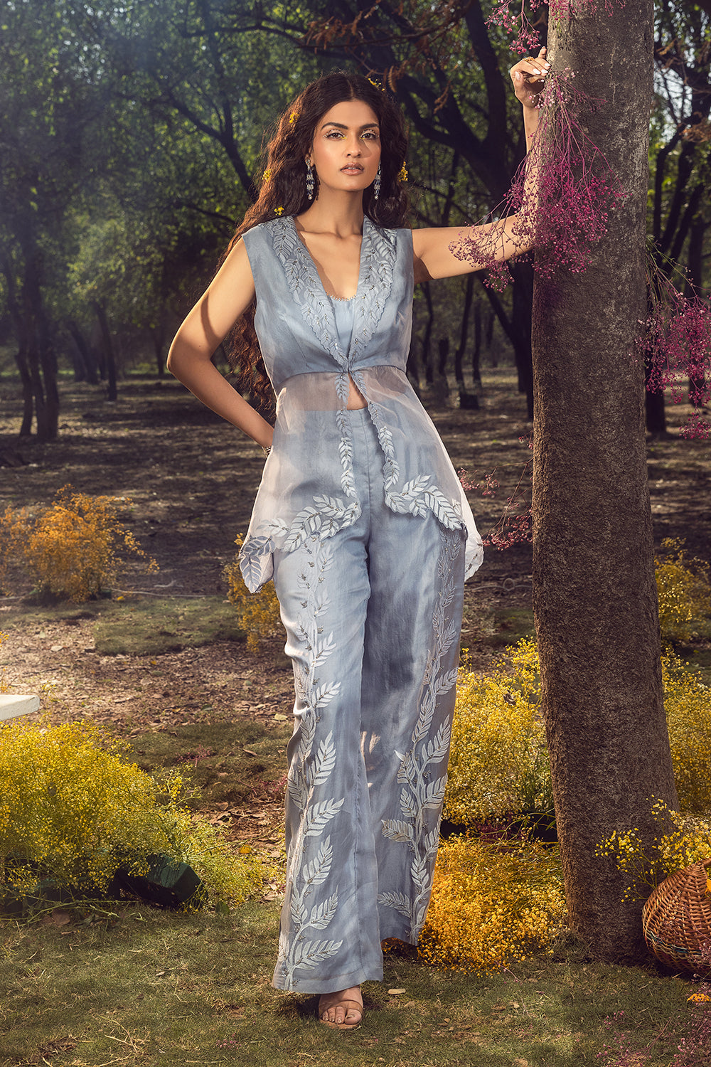 Blue Grey Troser Set With Jacket And Bustier