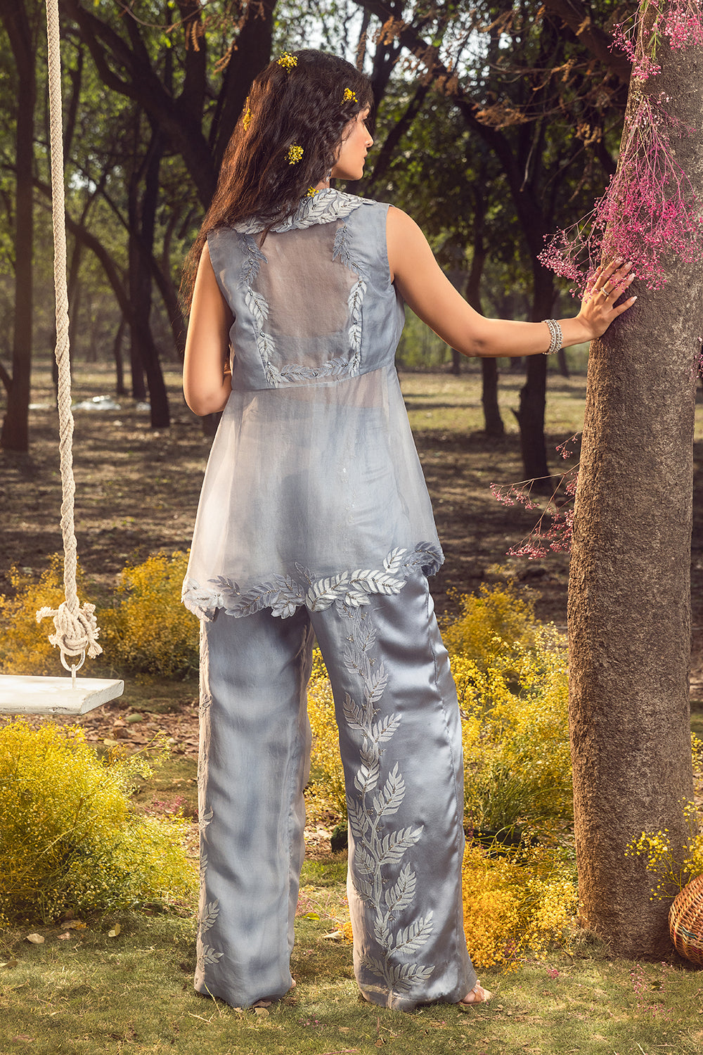 Blue Grey Troser Set With Jacket And Bustier