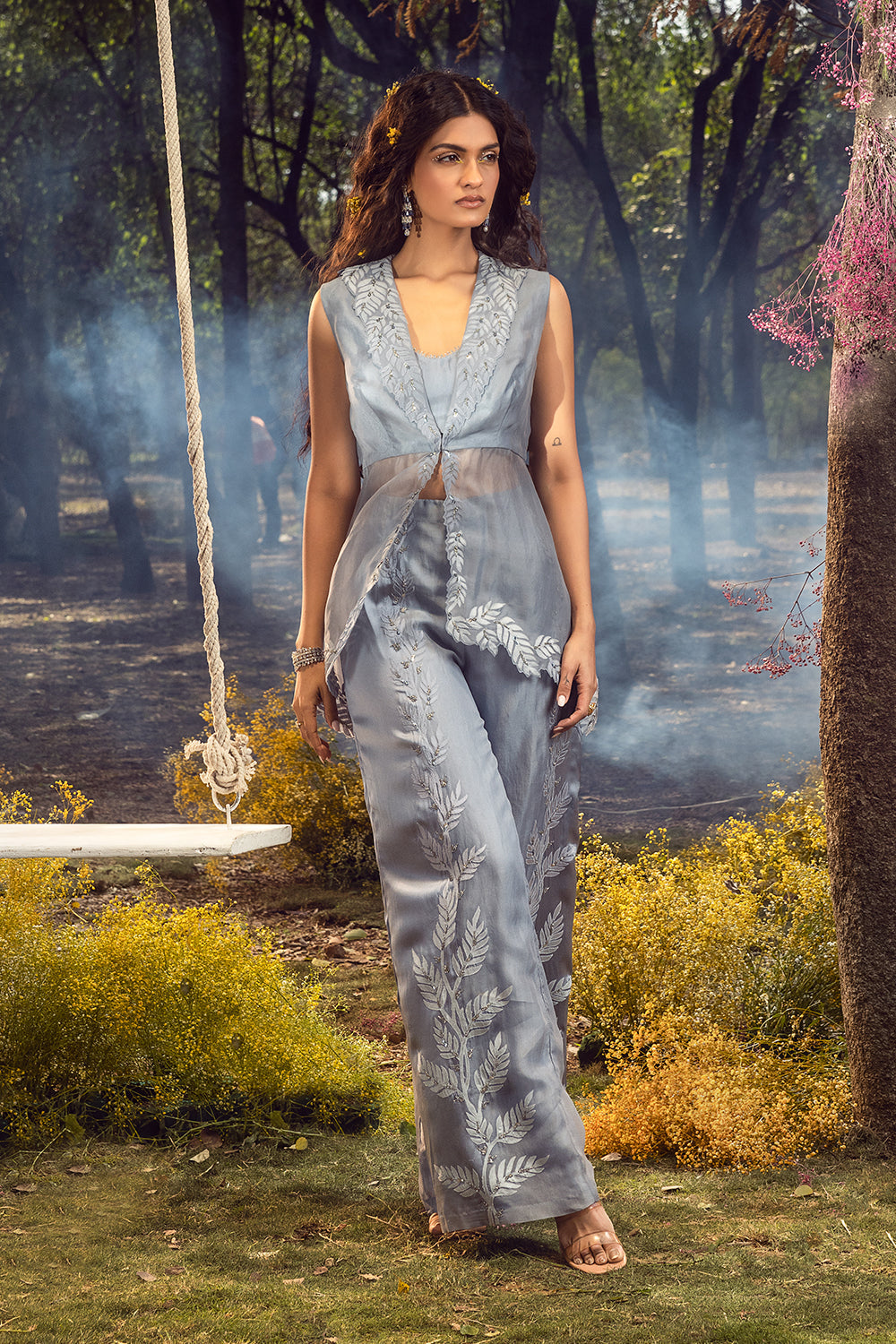 Blue Grey Troser Set With Jacket And Bustier