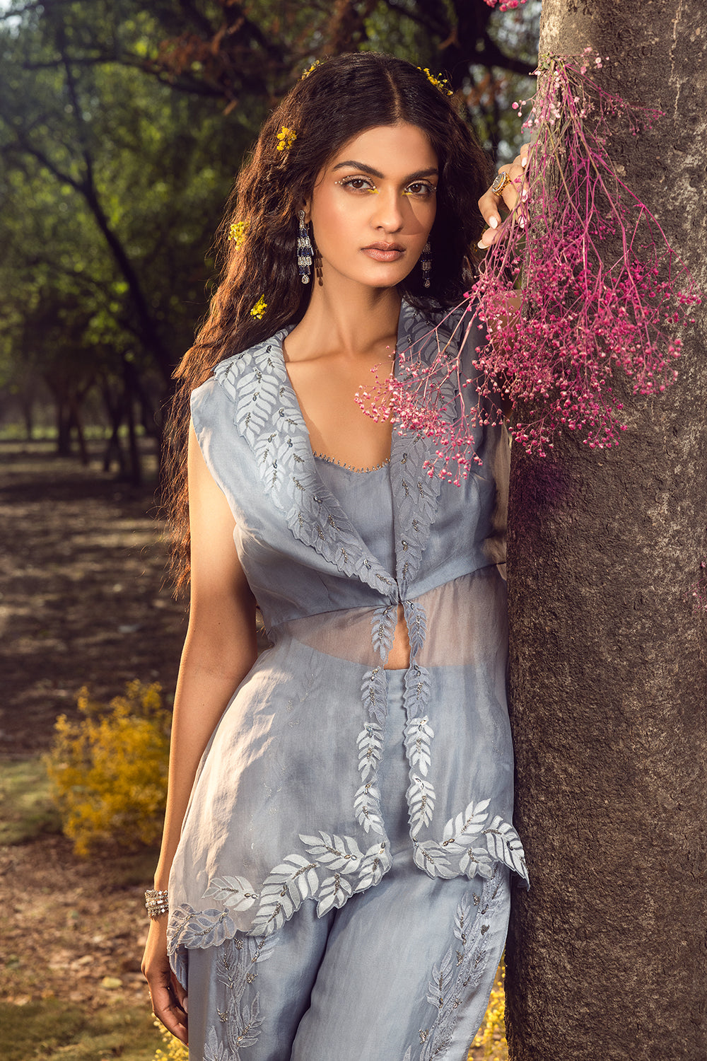 Blue Grey Troser Set With Jacket And Bustier