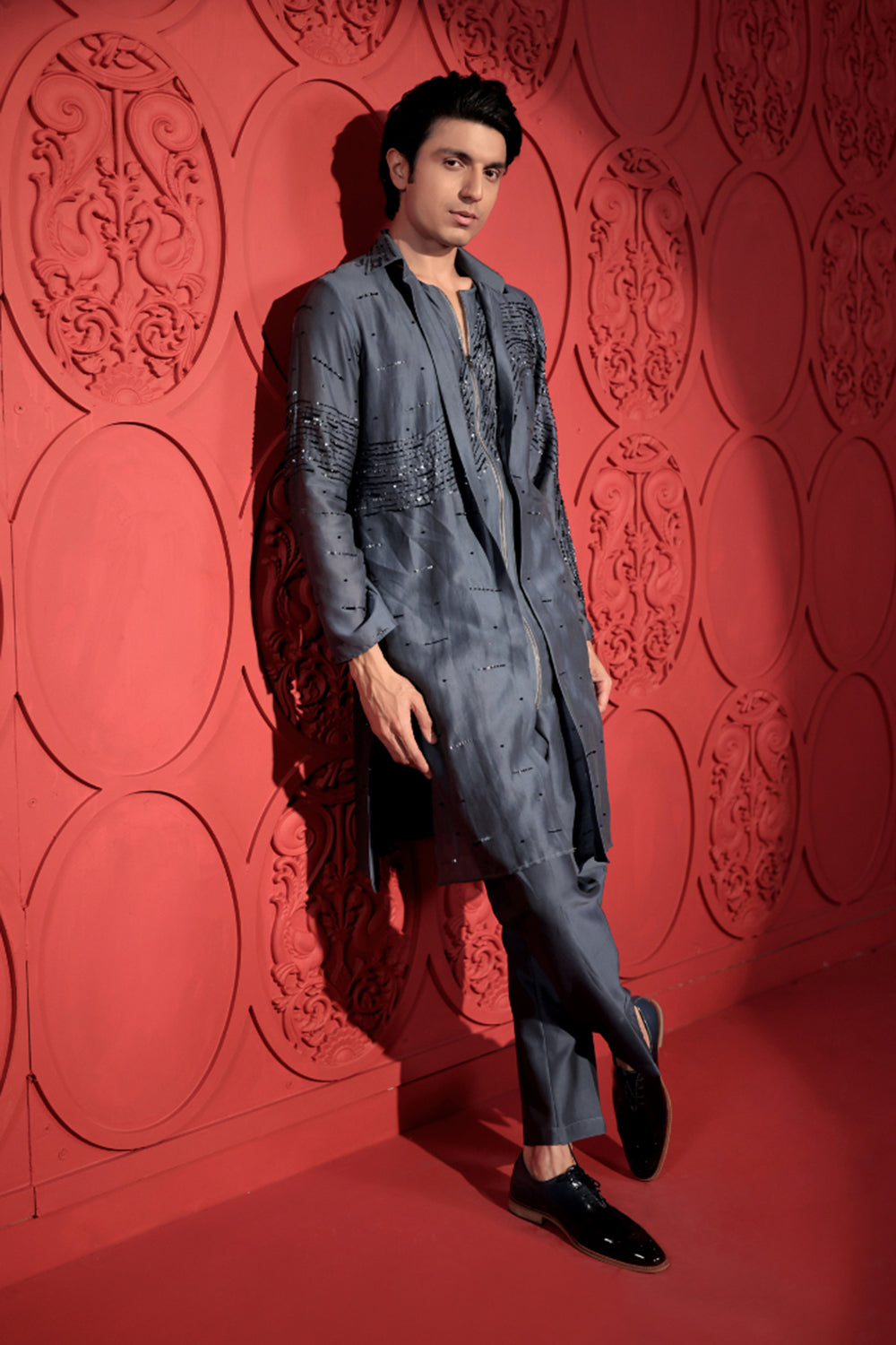 Blue Layered Embroidered Kurta Set