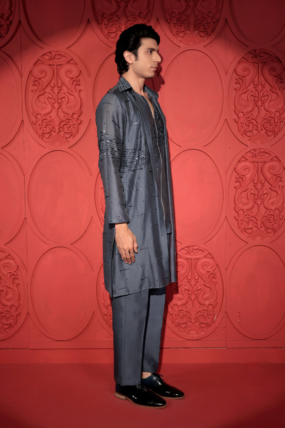 Blue Layered Embroidered Kurta Set