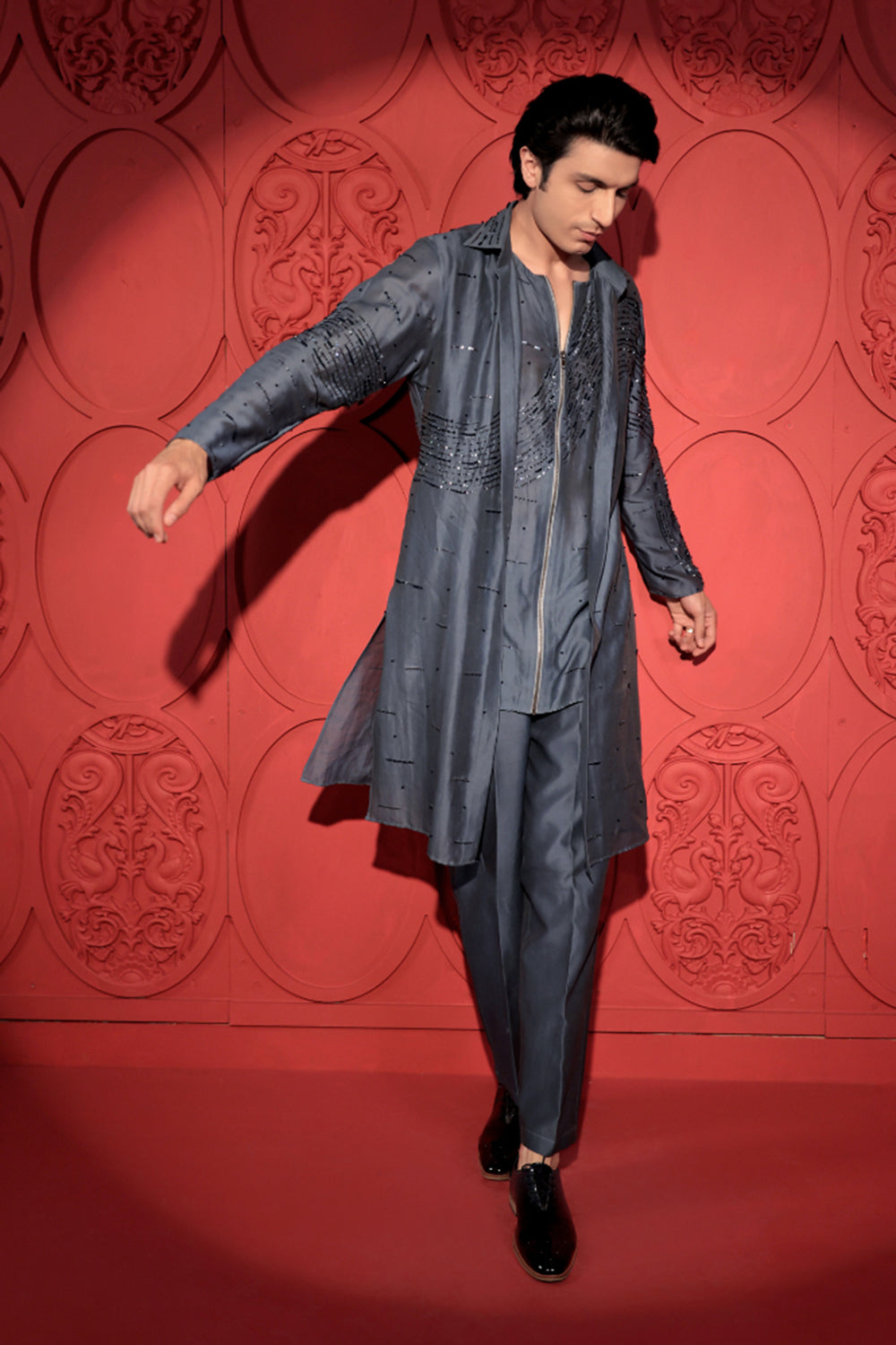 Blue Layered Embroidered Kurta Set