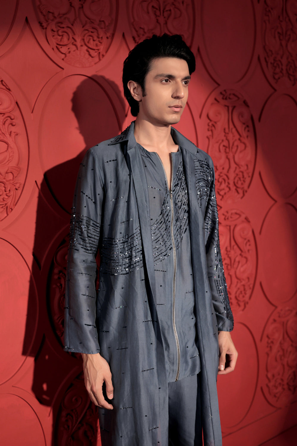 Blue Layered Embroidered Kurta Set