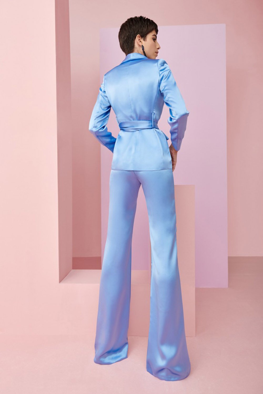 Blue Satin Blazer Suit