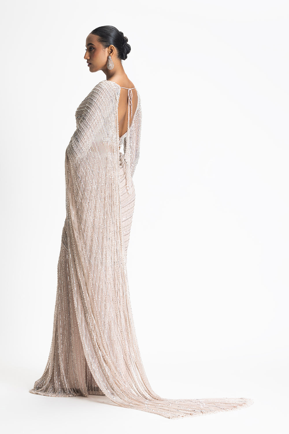 Blush Pink Net Draped Saree
