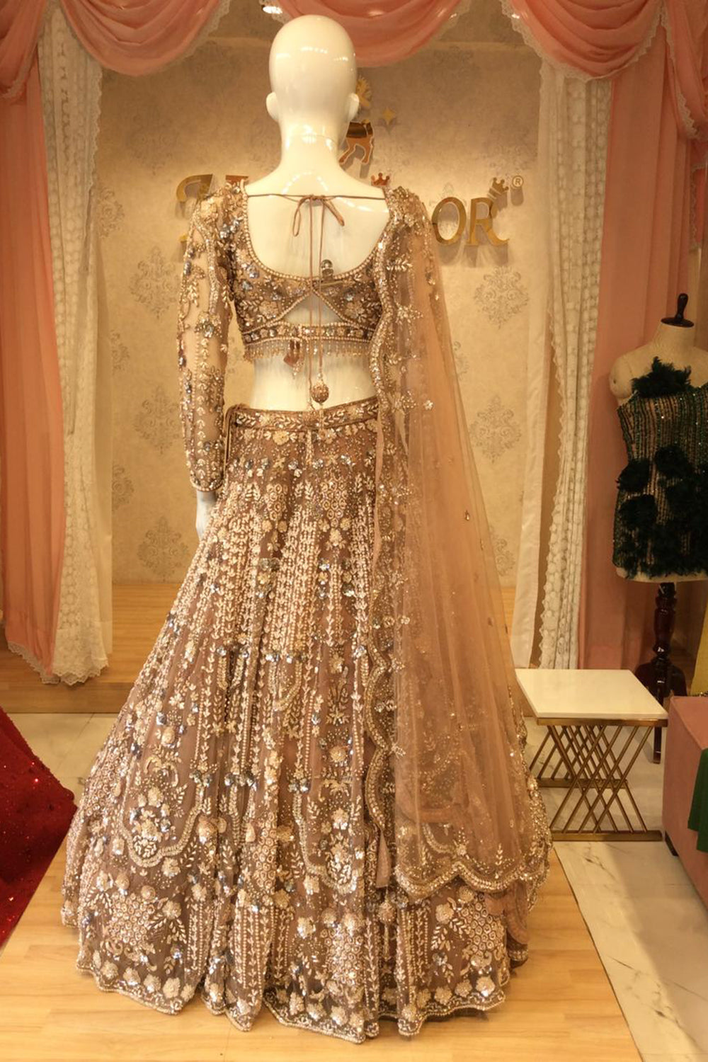 Blush Rose Bridal Lehenga with Heavy Hand-Embroidered Zardozi & Crystal Work