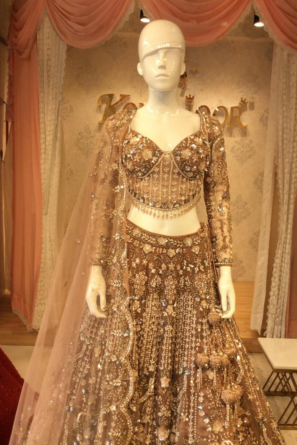 Blush Rose Bridal Lehenga with Heavy Hand-Embroidered Zardozi & Crystal Work