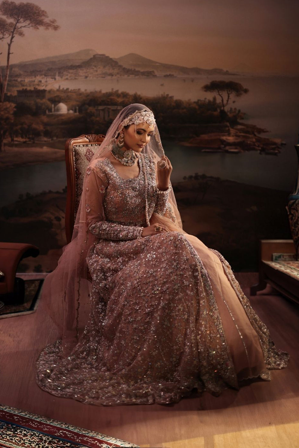 Peach Zardosi Embroidered Reception Gown