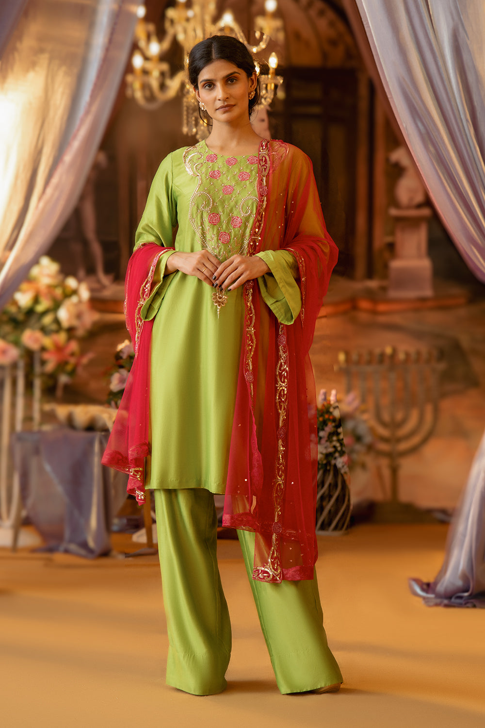 Bright Green Chanderi Suit