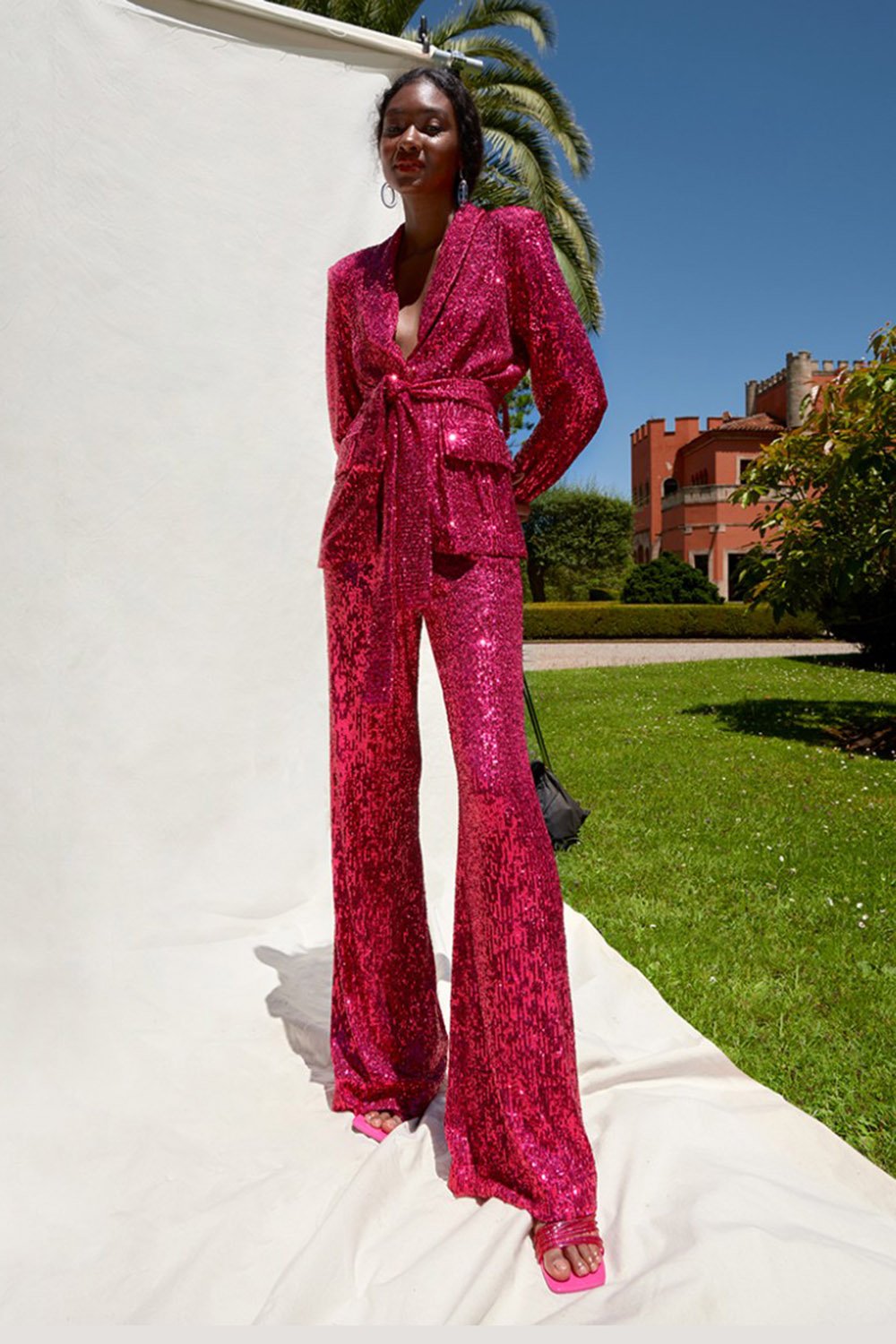 Bright Pink Sequin Blazer Suit