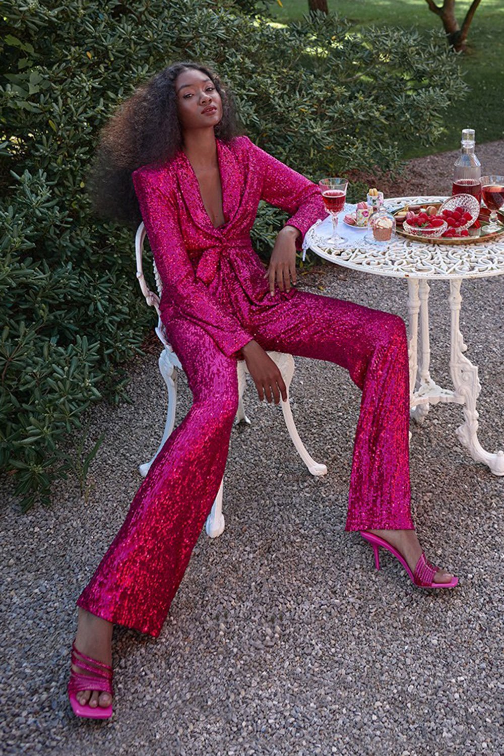 Bright Pink Sequin Blazer Suit