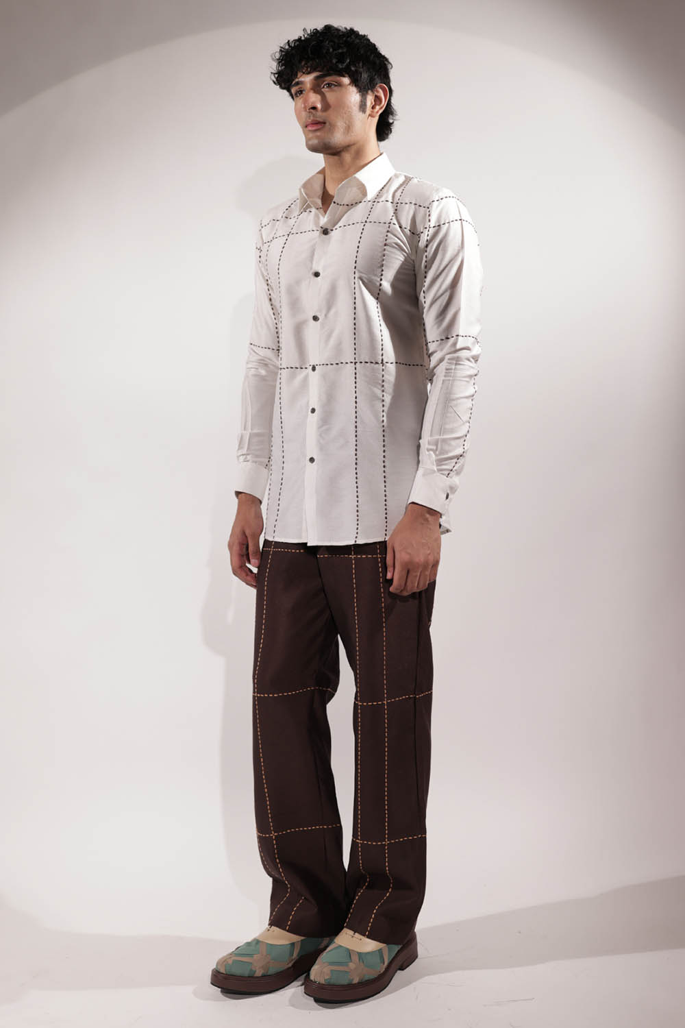 Brown Kantha Cotton-Silk Pants