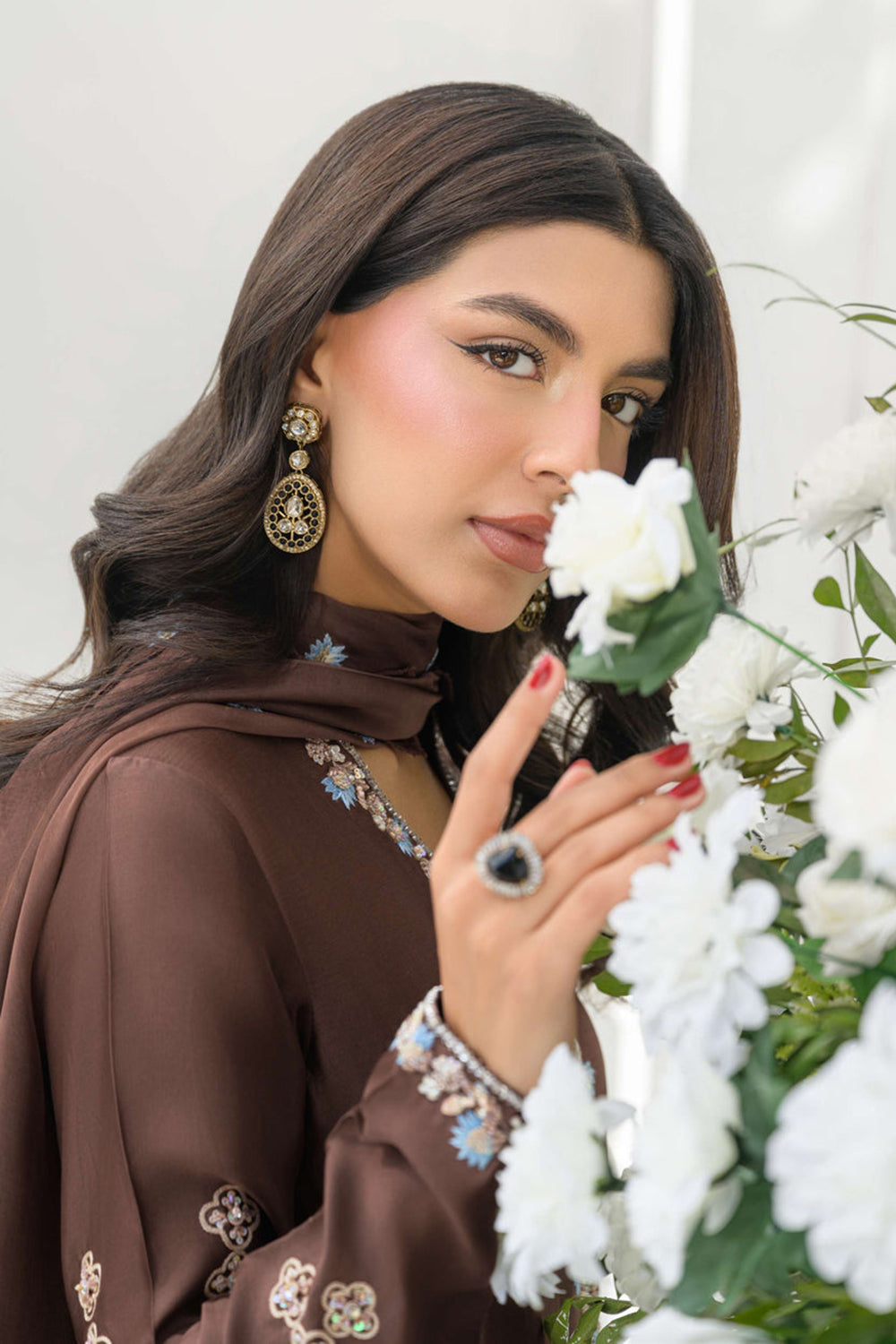 Brown Silk Embroidered Kurta Sharara Suit Sets
