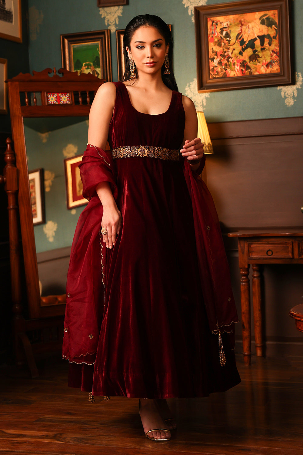 Burgundy Anarkali Set