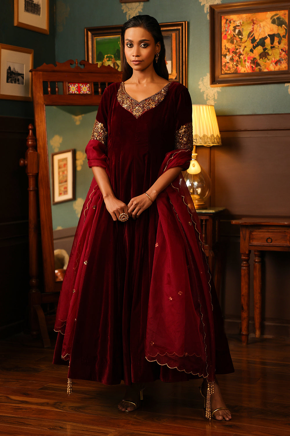 Burgundy Anarkali Set