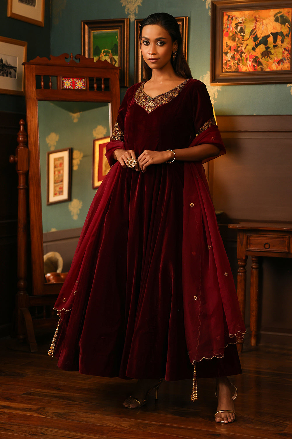 Burgundy Anarkali Set