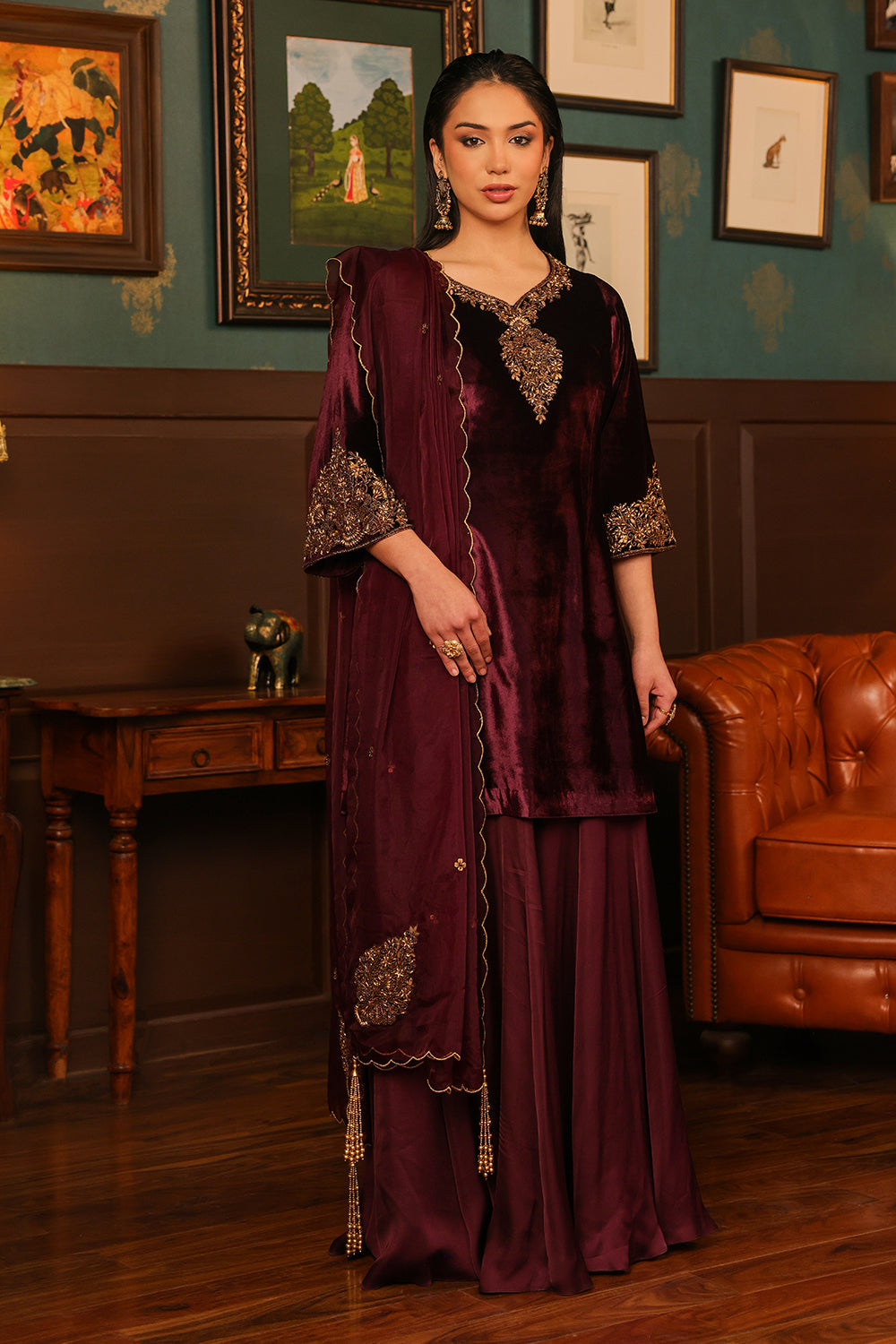 Burgundy Sharara Set