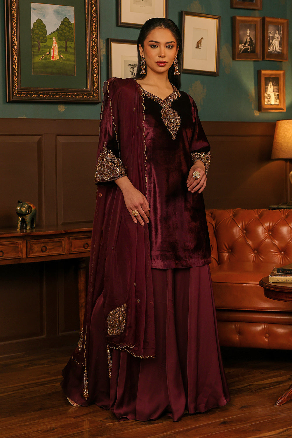 Burgundy Sharara Set