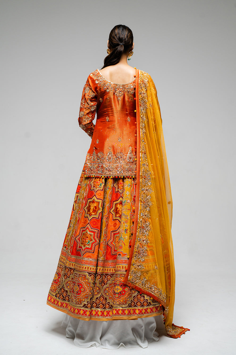 Burnt Orange Lehenga Set with Mustard Dupatta