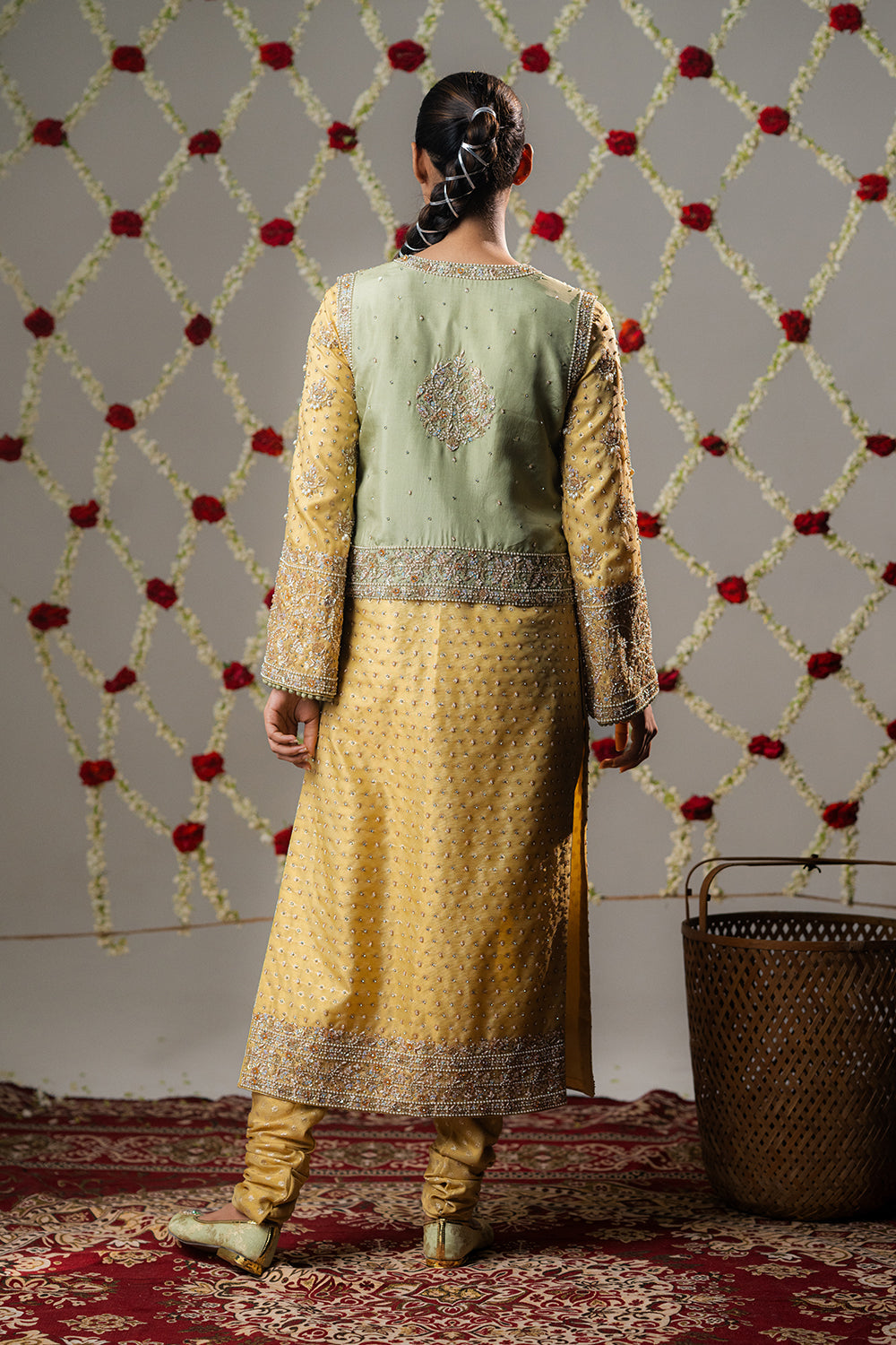 Butter Yellow Booti Tissue Jacket Set