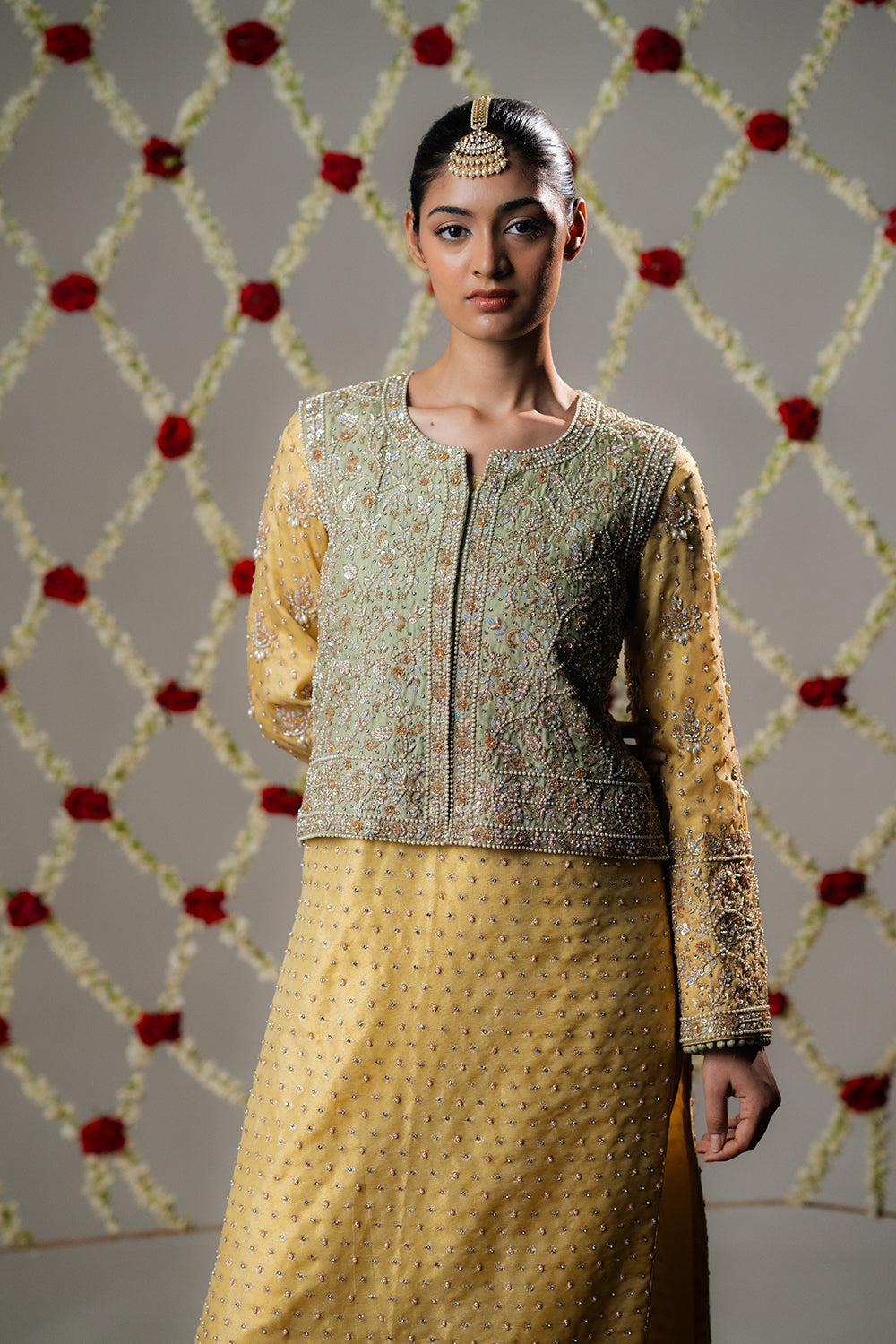 Butter Yellow Booti Tissue Jacket Set
