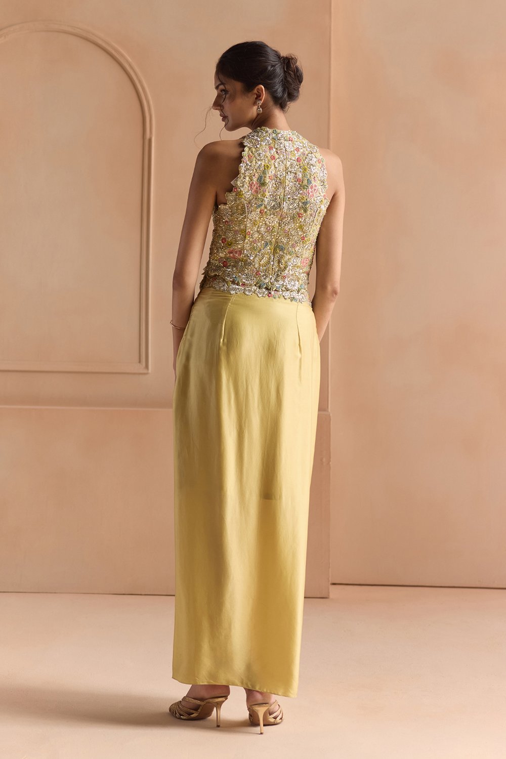 Butter Yellow Embroidered Top & Skirt Set