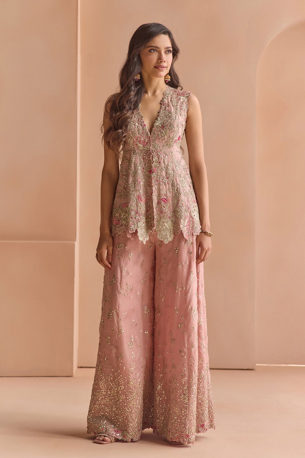 Camellia Pink Embroidered Sharara Set