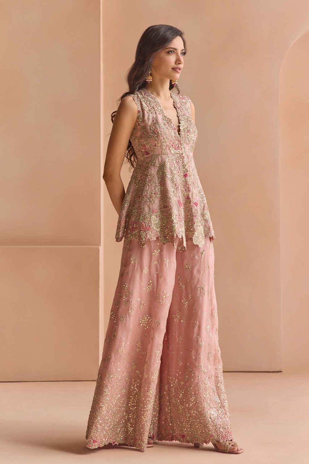 Camellia Pink Embroidered Sharara Set