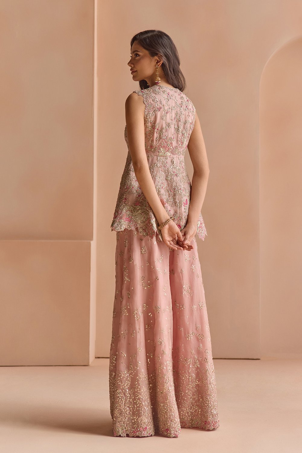 Camellia Pink Embroidered Sharara Set