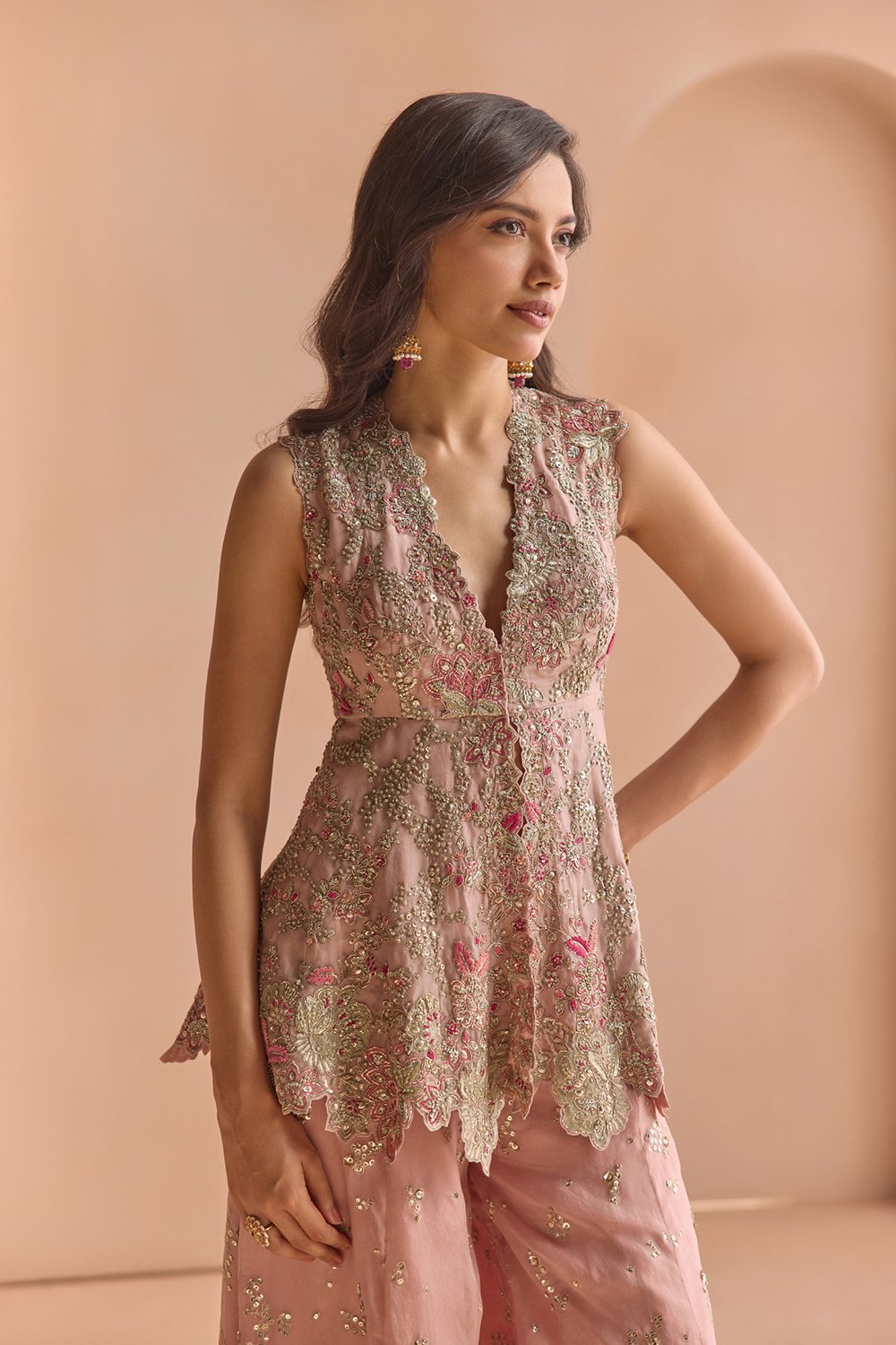 Camellia Pink Embroidered Sharara Set