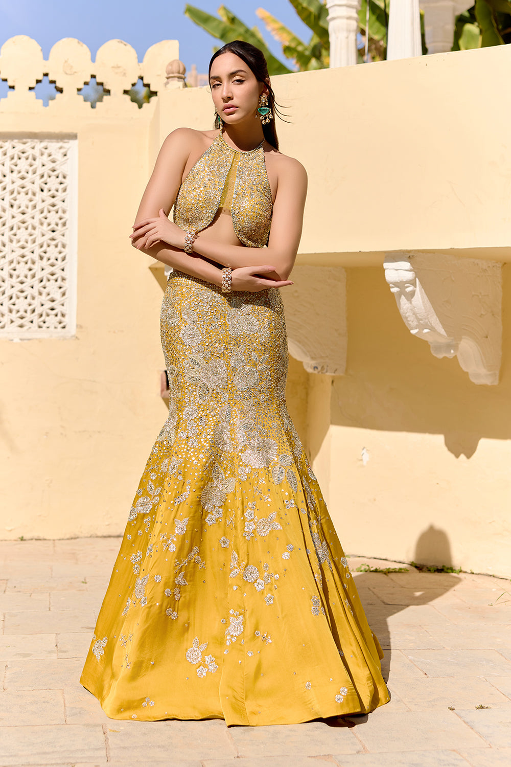 Canary Yellow Fish Cut Lehenga