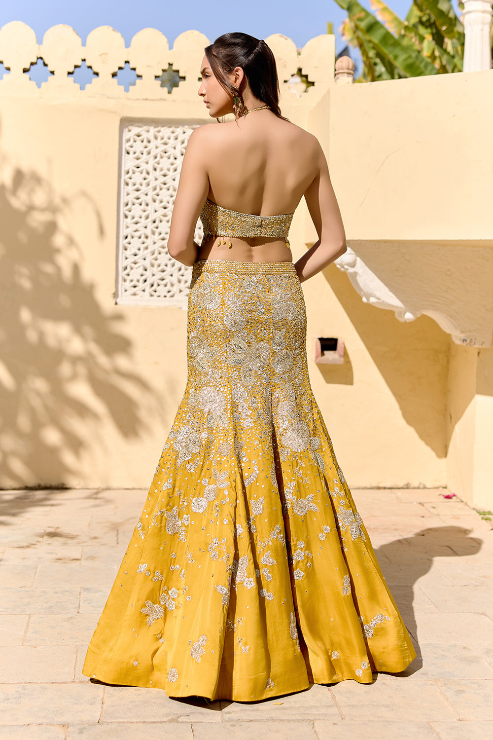 Canary Yellow Fish Cut Lehenga