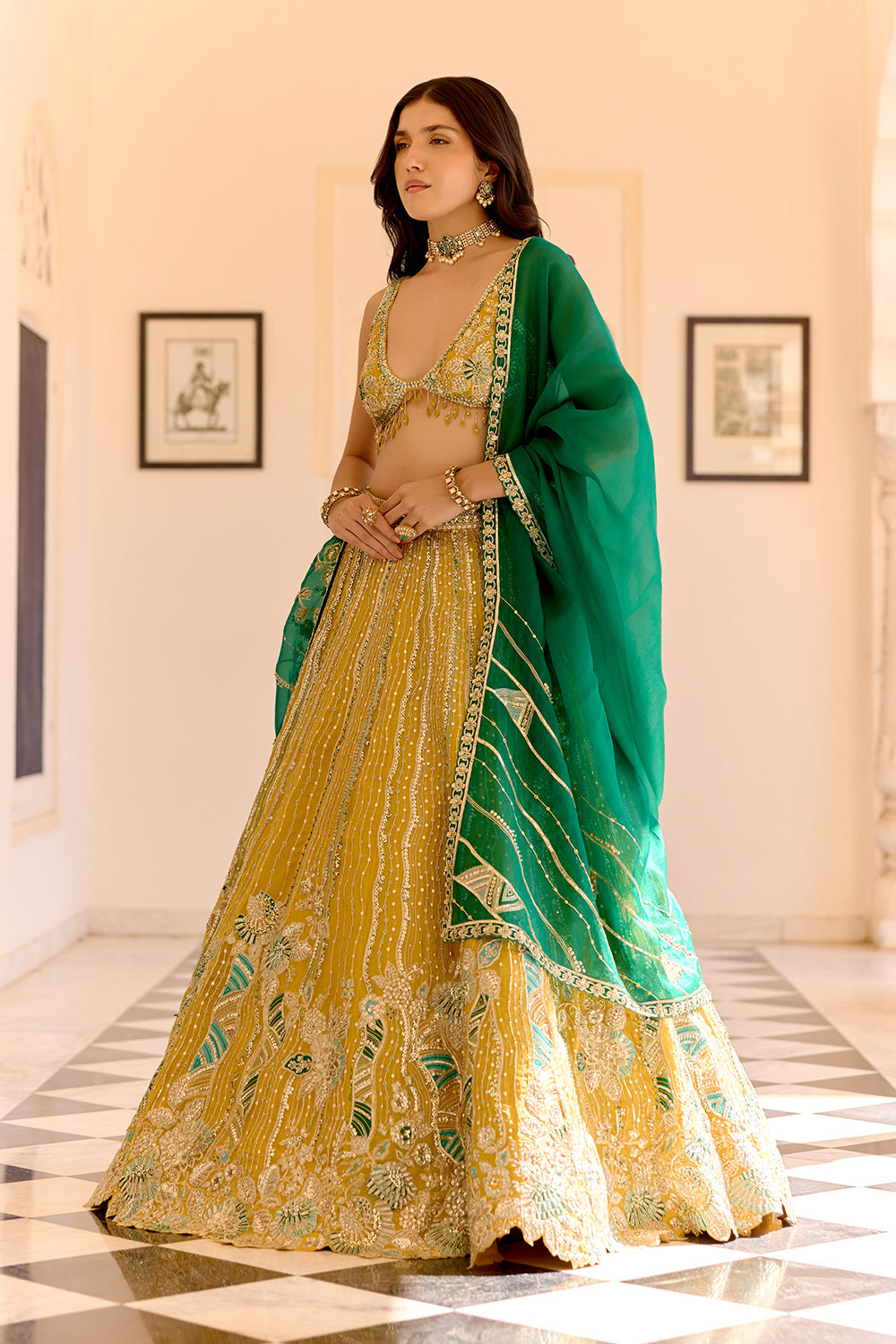 Canary Yellow Organza Lehenga Set