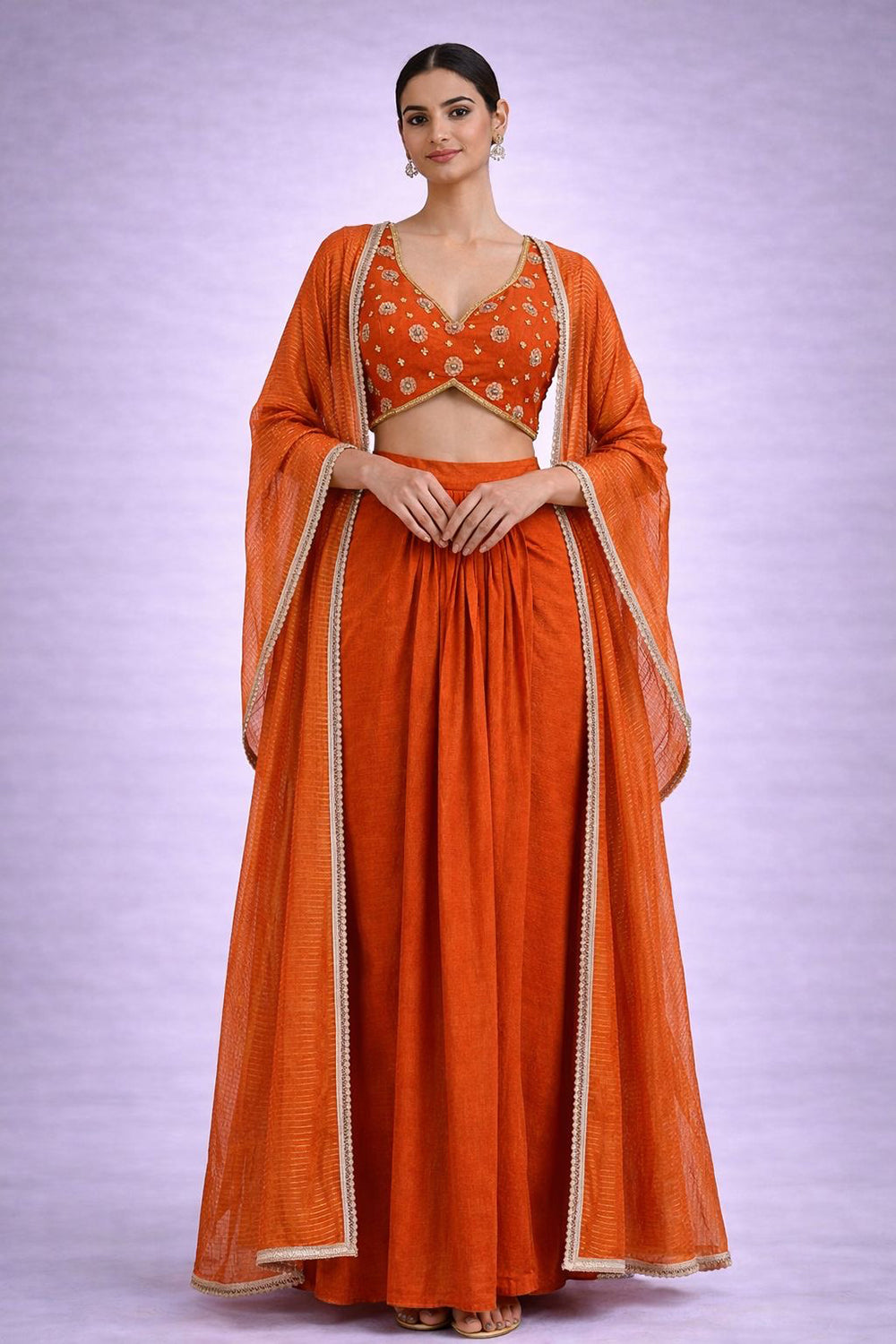 Cape Skirt Set with embroidered blouse